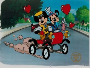 Disney "Nifty Nineties" Sericel Serigraph cel Minnie & Mickey swoon in jalopy - Picture 1 of 3