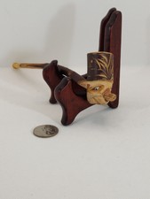 Austria Wood Carved Slender Tobacco Pipe Face Hat Bakelite Tip Detailed Folk Art