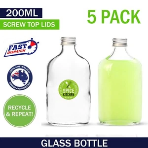 5pk 200ml Small Flask Glass Milk Juice Candy Bottle Screw Top Lid Beverage Drink - Picture 1 of 6