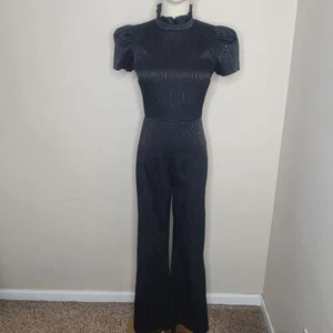 Alice + Olivia Jorah Short Sleeve Jumpsuit Black Size 2 - Picture 1 of 8