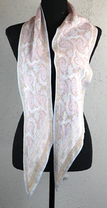 Women's Scarf Ascot Tie Bow 100% Silk Chiffon Paisley Pastel Pink Blue 6 x 58 - Picture 1 of 3