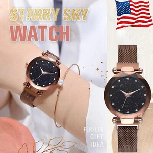 Lady Watch Starry Sky Diamond Stainless Bracelet Wrist Watch Gift for Men Women - Picture 1 of 11