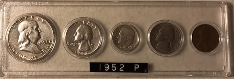 1952P Birth Year 5 Coin Set - 90% Silver $.50, $.25, $.10. Coins Are Circulated Cover