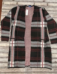 Apt 9 Plaid Open Cardigan Duster NEW with Tags size M Red Black - Picture 1 of 4