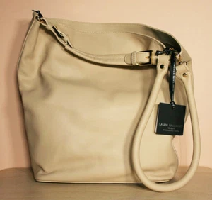 Bolso de mano grande hobo de cuero beige marfil LAURA DI MAGGIO ITALIA nuevo con etiquetas - Imagen 1 de 3