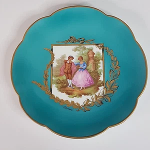 Limoges Fragonard Love Story 9 inch Teal Blue Collectible Dinner Display Plate - Picture 1 of 10