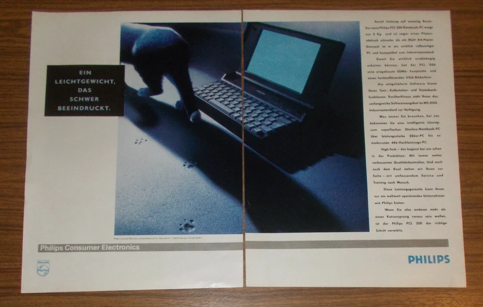 Vintage 1991 PHILIPS PCL 200 Portable Computer Notebook Print Ad advert German - Image 1 of 1