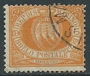 1877-90 SAN MARINO USATO STEMMA 5 CENT - M15-8 - Picture 1 of 1