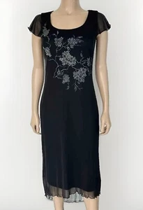 AGB Byer California-schwarz Stretch Netz Kleid wunderschön Perlenstickerei Gr. 6 Hi-Lo Y2K - Bild 1 von 6