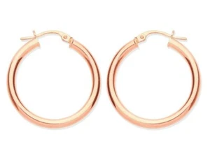 9ct Rose Gold 25mm Plain Hoop Earrings - Solid 9ct Gold - Picture 1 of 5