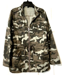 Express Camouflage Fronttaschen Kordelzug Taille Jacke durchgehender Reißverschluss Mantel Damen Small - Bild 1 von 10