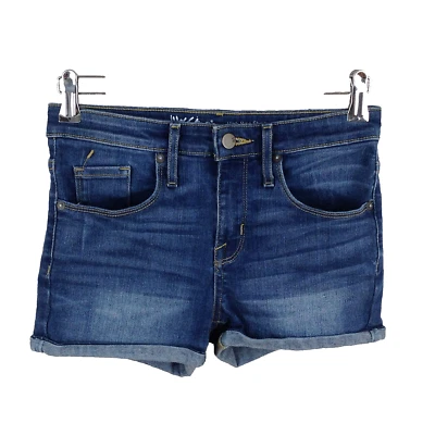Mossimo high rise hot pants denim shorts womens size 0 blue med wash cuffed - Image 1 of 4