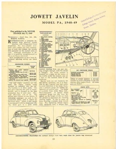 JOWETT JAVELIN PA SALOON 1948-49 MOTOR TRADER TECHNICAL DATA & SERVICE BULLETIN - Bild 1 von 1