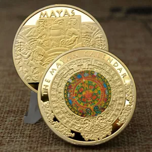Plated Gold Commemorative Decoration Collectible Coin Mexico Maya Double Sides - Picture 1 of 6