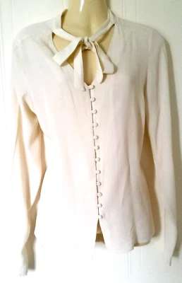 Women's Vila Clothes Button Front Pussy Bow Cream Blouse Top X/S UK - Image 1 of 4