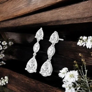 Orecchino oro bianco 18 kt 4,50 carati creato in laboratorio pera e marchesa taglio diamante borchia - Foto 1 di 8