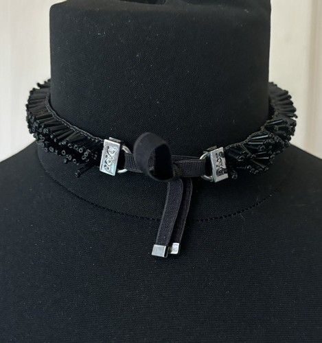 Collana vintage Christian Dior nastro di perle di cristallo nero