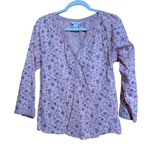 Sundance Top Womens XS Pink Multicolor Floral Whimsical Print Split Neck Blouse - Picture 1 of 6