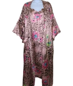 VTG Full Length Peignoir Set Lingerie Nightgown Robe Pink Brown CACIQUE 22/24 - Picture 1 of 24