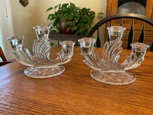 VTG Fostoria Pair of Navarre Clear Baroque Three Light Candlesticks (1936-1982) - Picture 1 of 7