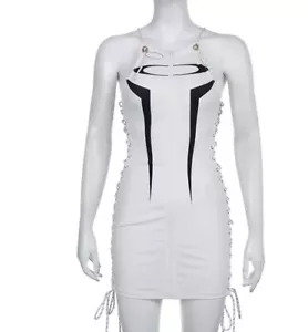 Goth Dark Bandage Cyber Y2k Techwear sexy Minikleid Größe M weiß - Bild 1 von 14
