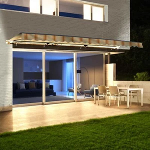 ALEKO Halbkassette motorisierte LED einziehbare 13x10 Fuß Terrassenmarkise Multi gelb - Bild 1 von 11