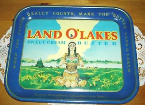 Vintage Land O' Lakes Butter Metal Tin Tray ~ 10 5/8" x 13 1/4" ~ - Picture 1 of 12