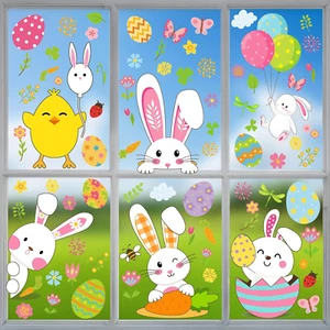 9 Sheets Easter Window Clings Decorations for Glass Windows - Happy Easter Bunny - Picture 1 of 12