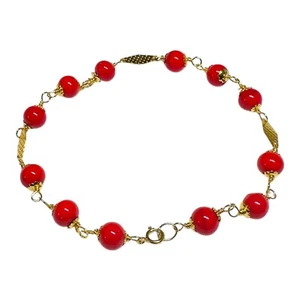 10 Karat Yellow Gold 6mm Simulated Coral 7.5" Plaques Bracelet - Picture 1 of 6