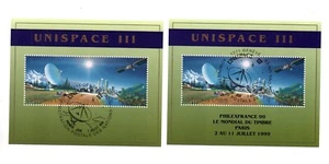 Conjunto de sellos de Unispace/Philexfrance de la ONU Ginebra 1999 (Michel Bl. 11+11 I) bonito usado - Imagen 1 de 1