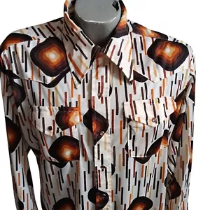 Men;s XL Disco Western Shirt Vintage 1970's Geometric Print Acetate Polyester - Picture 1 of 7