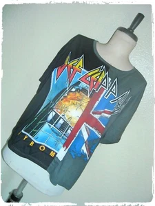 Def Leppard Gray & Black Reworked DIY Pyromania Union Jack Cropped Tee 2X - Picture 1 of 7