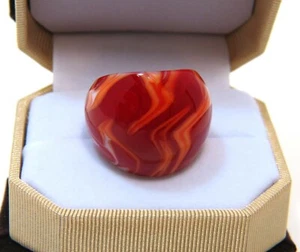 Chiefs Fans! Unique Hand Blown Glass Ring Red w/ Orange & White Swirl Size 8 - Picture 1 of 4