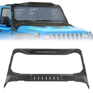Armor Windshield Frame Cover Visor Cowl w/ LED Lights Fit Jeep Wrangler JL 18-24 - Picture 1 of 15