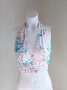Vintage 70s Halter Bra Top Womens S Flower Print Crop Hippie Stevie Festival - Picture 1 of 10