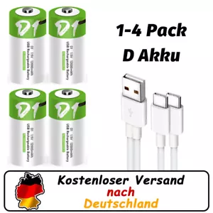 D Cell Akku lithium-ionen Battery 12.000mWh 1200x p.USB wieder aufladbar Charger - Bild 1 von 7