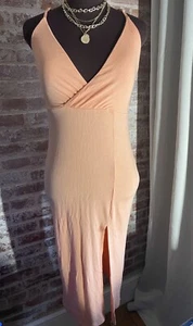 New! Revamped Women’s Orange Ribbed Knit Strappy Sleeve Casual Midi Dress Small - Picture 1 of 6