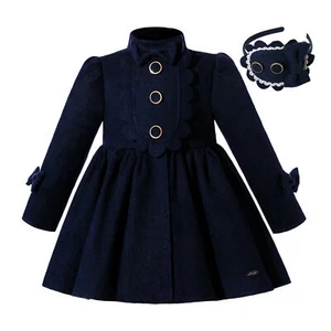 Kids Girls Christmas Party Warm Dress Coat Winter Parka With Bow Outwear Blue US - Picture 1 of 12