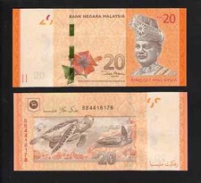 Malaysia 20 Ringgit (2011) P54 Sea Turtle, Prefix BB UNC 