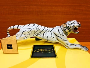 HEREND OPENWORK NATURAL-WHITE PATTERN LARGE TIGER FIGURINE,17,75"long,NEW 2023 - Picture 1 of 17
