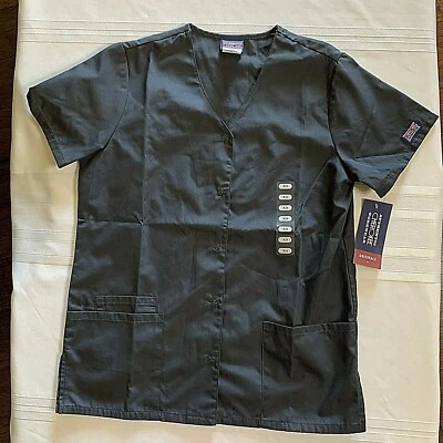 正品 CHEROKEE 工作服 ~ 男女通用 S 码或 XS 灰色 全新 短袖衬衫扣 — 第 1/4 张图片