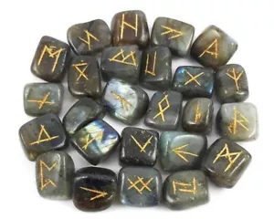 Labradorite Rune Crystal Stones Set Elder futhark Reiki Healing gemstone 25 Pcs - Picture 1 of 3