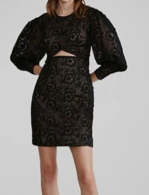 $595 Vestido Vaina Zac Posen Para Mujer Negro Bordado Encaje Organza Talla 8 Foto 1 de 4