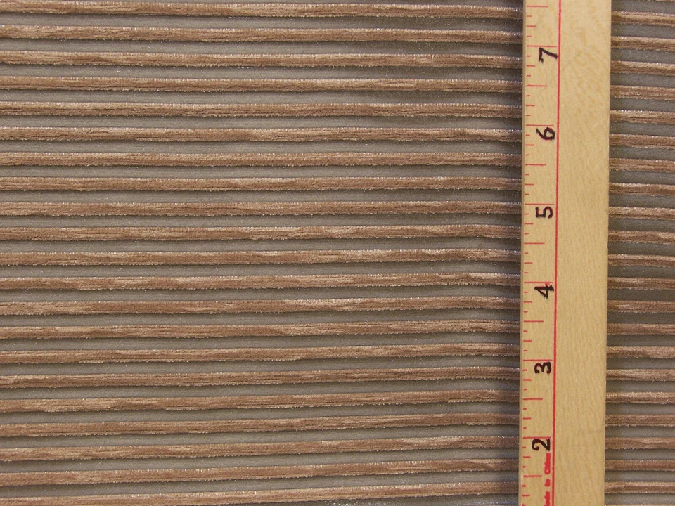 Sheer & Velvet Velour Stripe Fabric Silver Gray Shimmering Earth Tones Sewing - Image 1 of 2