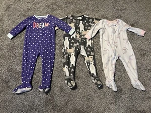 Baby Girls Fleece Zip Up Winter Pajamas One Piece Size 18-24 Months Lot Carters - Picture 1 of 8