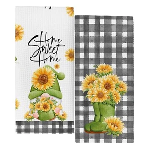 Gnome Home Sweet Home Kitchen TowelsSunflower Dish Towels Drying Cloth Hand T... - Picture 1 of 6