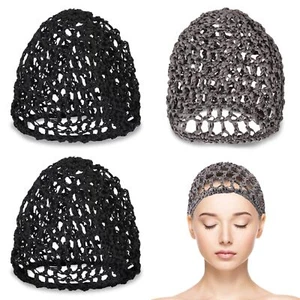 3 Pack Hair Nets Cap Mesh Crochet Sleeping Hairnet Rayon Knit Snood Hat Cover... - Picture 1 of 7