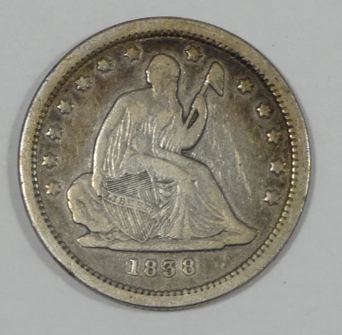 1838 Liberty Seated  Quarter Nice VERY FINE Silver 25c Cover