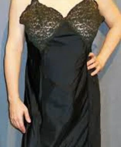 1950’s BARBIZON Bryn Fit Tafredda Negligee Slip Black with Stretch Mieder size 12 - Bild 1 von 7