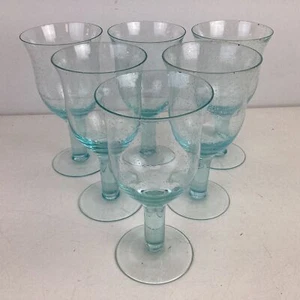 6x Blue Hand Blown Bubble Glass Wine Goblets (Some Chipped) (H5) S#593 - Picture 1 of 13